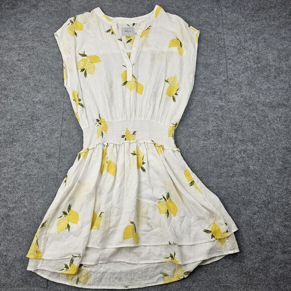 Rails Dress Womens Large Angelina Lemon Citronnade Linen Blend Smocked Waist - Picture 2 of 9